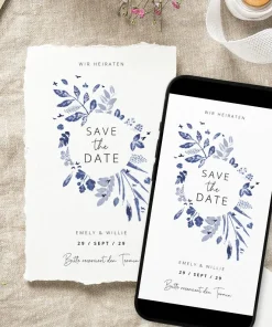 Save the Date Karte „Blaue Blumen“
