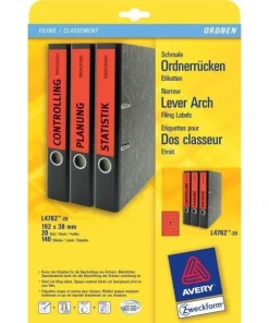 140 AVERY Zweckform L4762-20 Rückenschilder selbstklebend, rot, 38 x 192mm